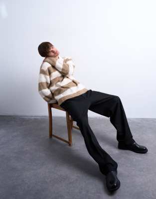 Topman Relaxed Fit Knitted Stripe Polo Sweater In Brown