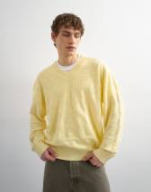 Topman relaxed fit knitted v-neck jumper with texture in yellow