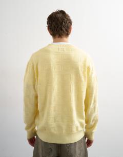 Model wearing Relaxed fit knitted v-neck jumper with texture in yellow