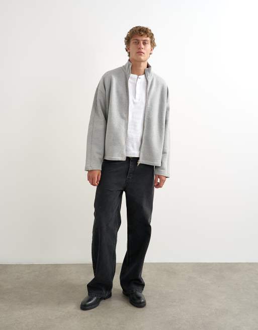 Topman relaxed fit kraftig trøje med lynlåsståkrave i gråmeleret, 2 af 5