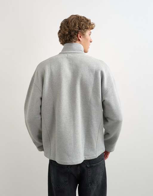 Topman relaxed fit kraftig trøje med lynlåsståkrave i gråmeleret, 3 af 5