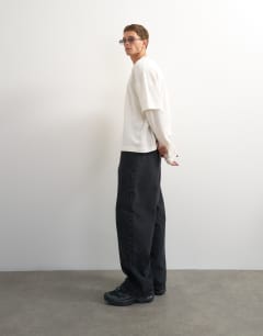 Model wearing Relaxed fit layered t-shirt with waffle sleeve in ecru