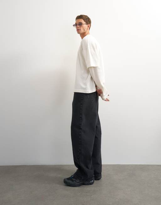 Topman relaxed fit layered t-shirt with waffle sleeve in ecru, 2 of 7