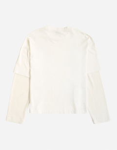 Model wearing Relaxed fit layered t-shirt with waffle sleeve in ecru
