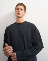 Topman relaxed fit layered t-shirt with waffle sleeve in washed black