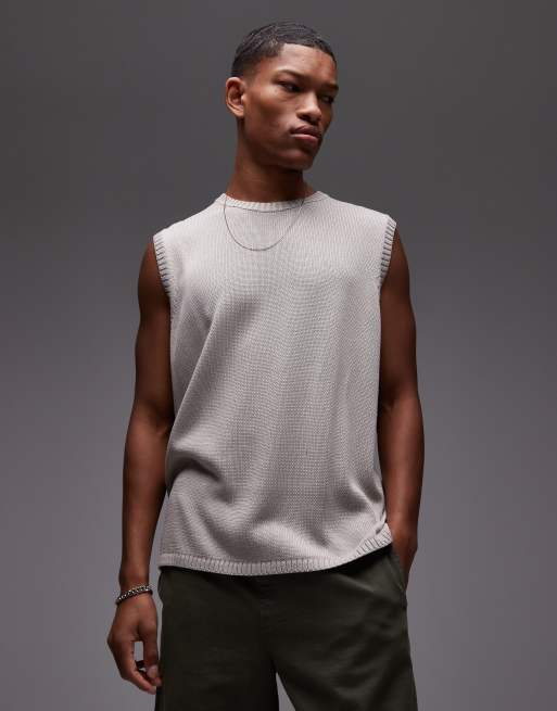 Topman relaxed fit lightweight knit vest in gray