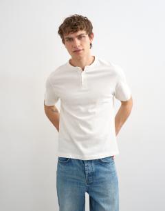 Relaxed fit linen mix henley t-shirt in ecru