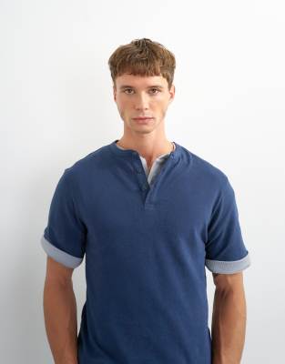 Topman Relaxed Fit Linen Mix Henley T-shirt In Multi