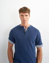 Topman relaxed fit linen mix henley t-shirt in navy