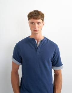 Relaxed fit linen mix henley t-shirt in navy