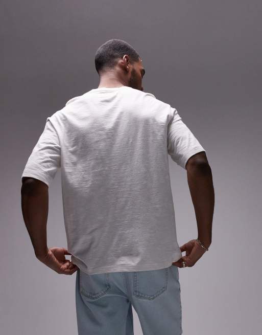 Topman relaxed fit linen-mix T-shirt in ecru, 4 of 4