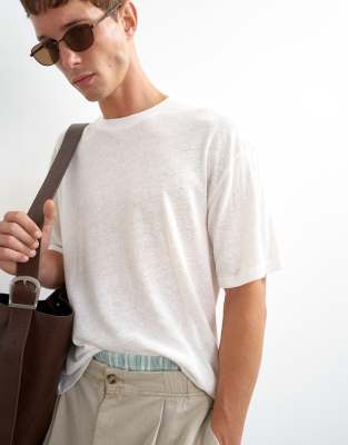 Relaxed fit linen mix t-shirt in ecru