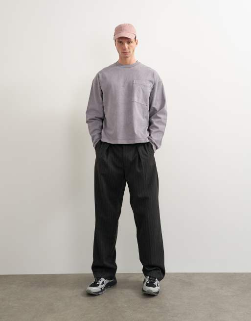 Topman relaxed fit long sleeve heavyweight t-shirt in washed mink, 2 of 5