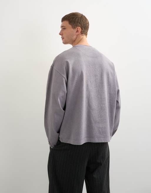 Topman relaxed fit long sleeve heavyweight t-shirt in washed mink, 4 of 5