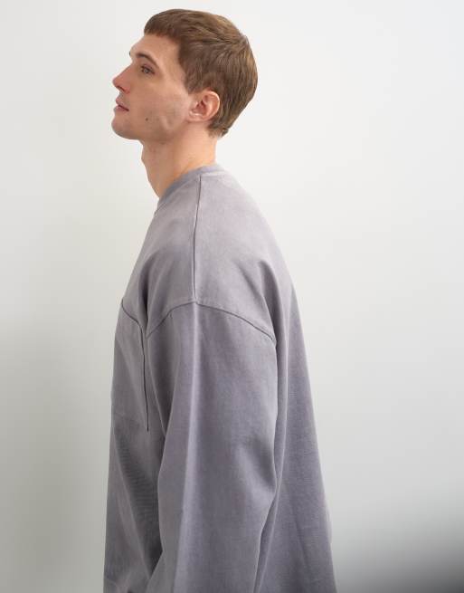 Topman relaxed fit long sleeve heavyweight t-shirt in washed mink, 5 of 5