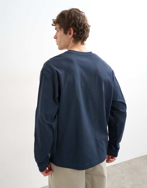 Topman relaxed fit long sleeve t-shirt with ciao bella print in navy, 3 of 5