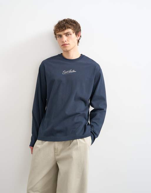 Topman relaxed fit long sleeve t-shirt with ciao bella print in navy, 4 of 5