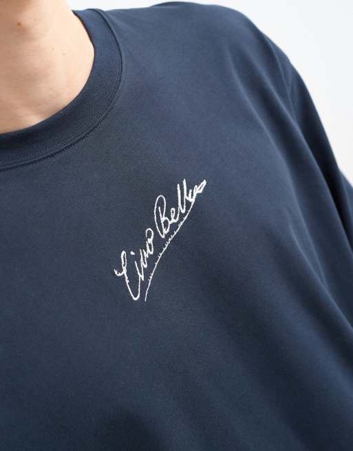 Topman relaxed fit long sleeve t-shirt with ciao bella print in navy, 5 of 5