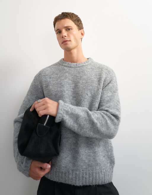 Topman relaxed fit loose knit jumper in light grey, 5 of 5