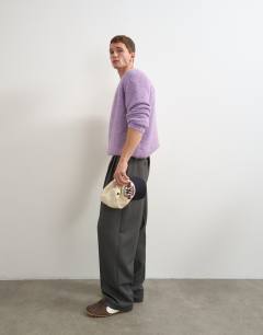 Model wearing Relaxed fit loose knit jumper in lilac
