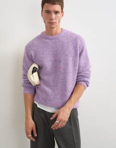 Model wearing Relaxed fit loose knit jumper in lilac