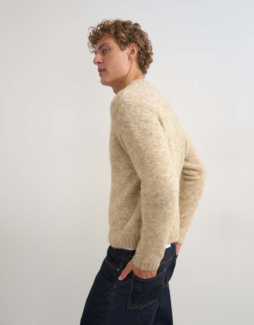 Topman relaxed fit loose knit jumper in stone, 4 of 5