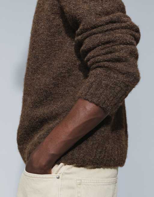 Topman relaxed fit loose knit sweater in brown, 3 of 5