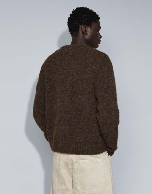 Topman relaxed fit loose knit sweater in brown, 4 of 5