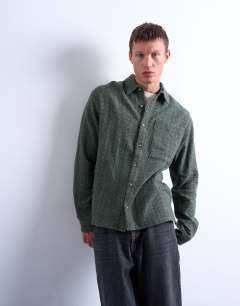 Model wearing Relaxed fit marl textured shirt in green