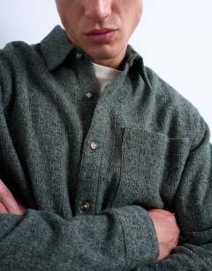 Model wearing Relaxed fit marl textured shirt in green