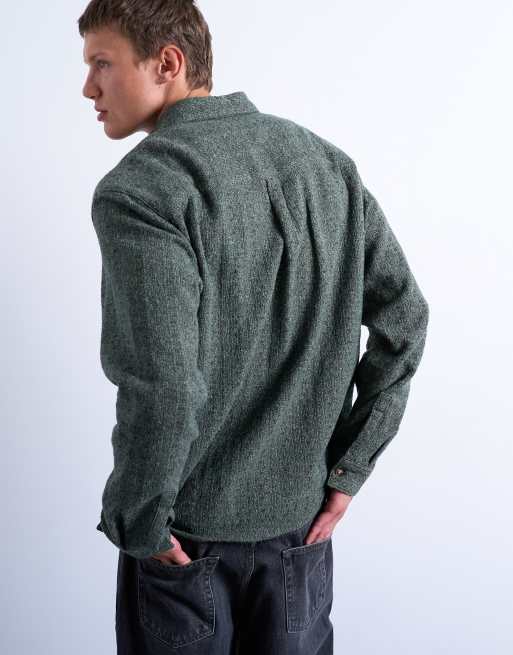 Topman relaxed fit marl textured shirt in green, 5 of 5