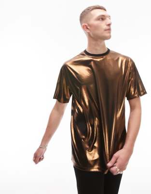 Topman relaxed fit metallic t-shirt in copper | ASOS
