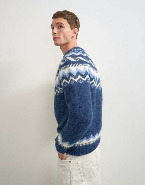 Topman Relaxed Fit Norweger-Strickpullover in Marineblau - view 1