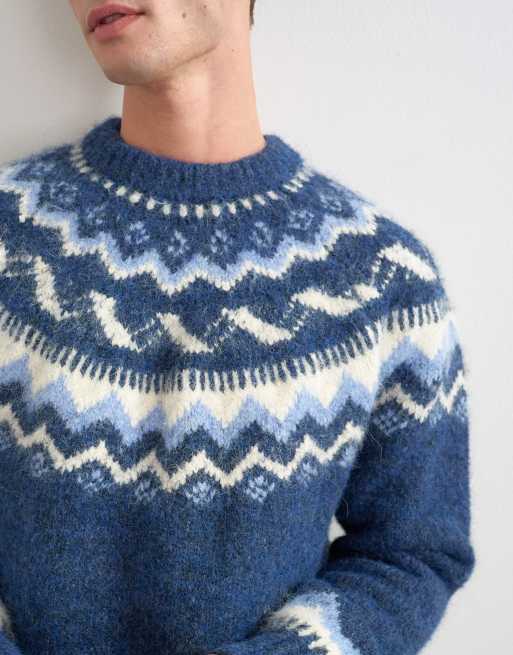 Topman Relaxed Fit Norweger-Strickpullover in Marineblau, 3 von 5