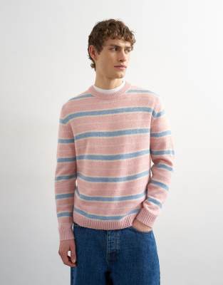 Topman Relaxed Fit Open Knit Fluffy Striped Sweater In Multi