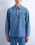 [Topman] Topman relaxed fit overhead denim shirt in mid wash-Blue XS Mid wash