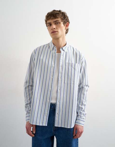 Topman relaxed fit oxford shirt with stripe in blue