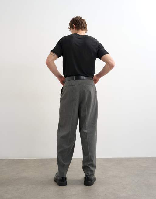Topman relaxed fit pinstripe trouser in charcoal, 3 of 5