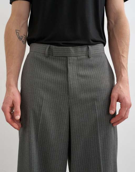 Topman relaxed fit pinstripe trouser in charcoal, 5 of 5