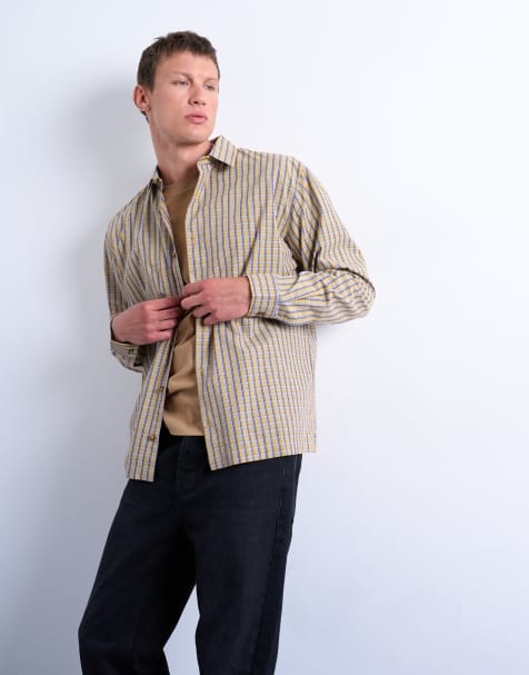 Topman relaxed fit poplin check shirt in mustard - view 1