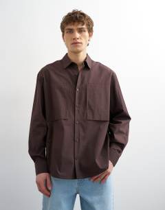 Relaxed fit poplin shirt in brown