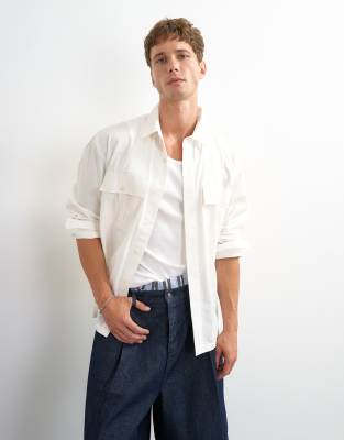 Topman Relaxed Fit Poplin Utility Shirt In White