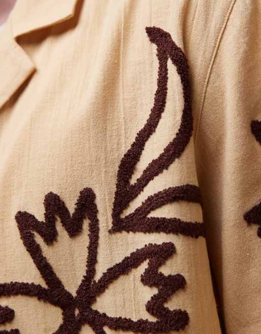 Topman relaxed fit revere embroidered shirt in buttermilk yellow, 2 of 4