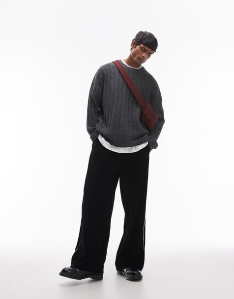 Topman relaxed fit rib jumper in charcoal - view 1