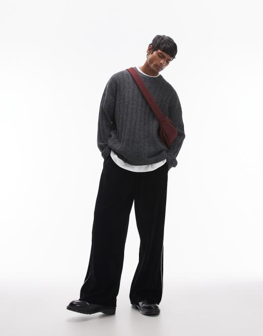Topman relaxed fit rib sweater in charcoal