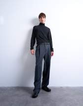 Topman relaxed fit roll neck long sleeve t-shirt in black 