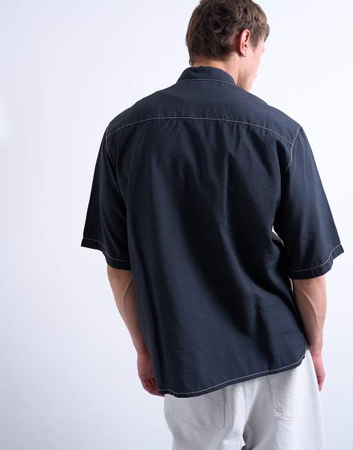 Topman relaxed fit shirt with contrast stitch detail in black
