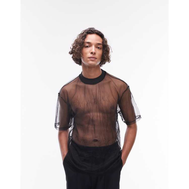 Topman relaxed fit short sleeve mesh t-shirt in black | ASOS