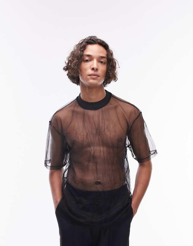 Topman relaxed fit short sleeve mesh t-shirt in black | ASOS