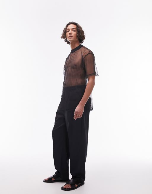Topman relaxed fit short sleeve mesh t-shirt in black, 4 of 4